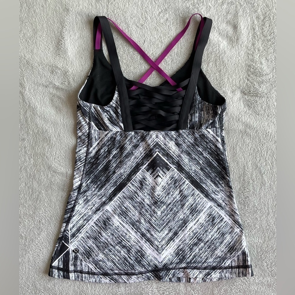 LULULEMON Athletica Black White Plum Hot To Street Tank Heat Wave Top Size 6 - Picture 2 of 6